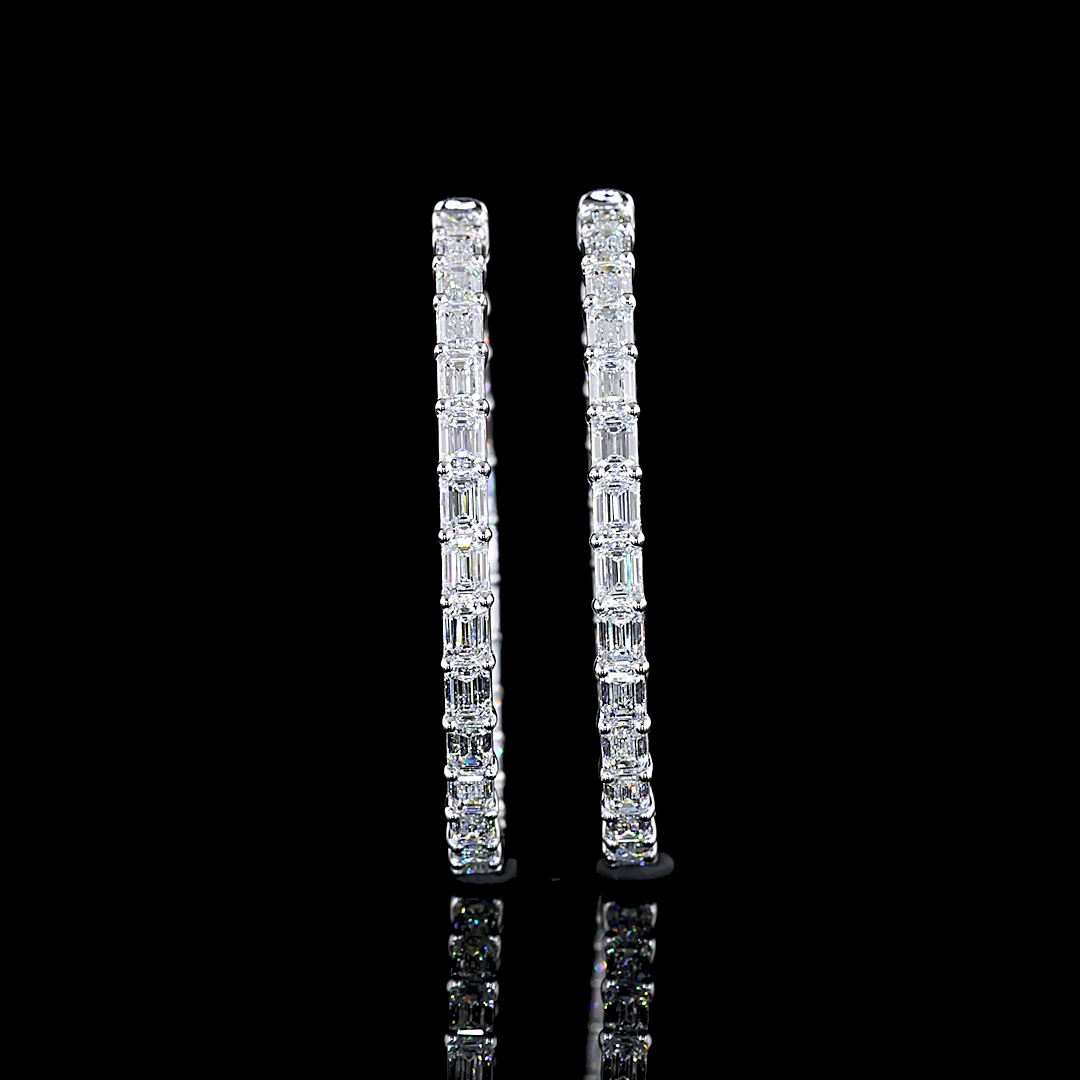 Lab-Grown 4.96 Carat Emerald E-VS Diamond 14K White Gold Hoops Earrings