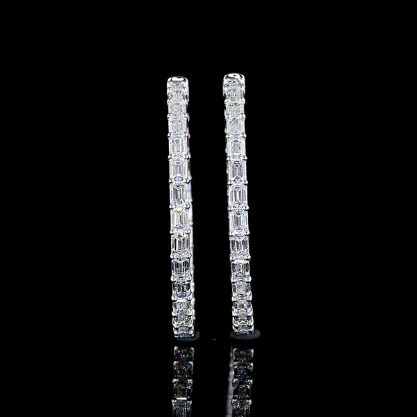 Lab-Grown 4.96 Carat Emerald E-VS Diamond 14K White Gold Hoops Earrings