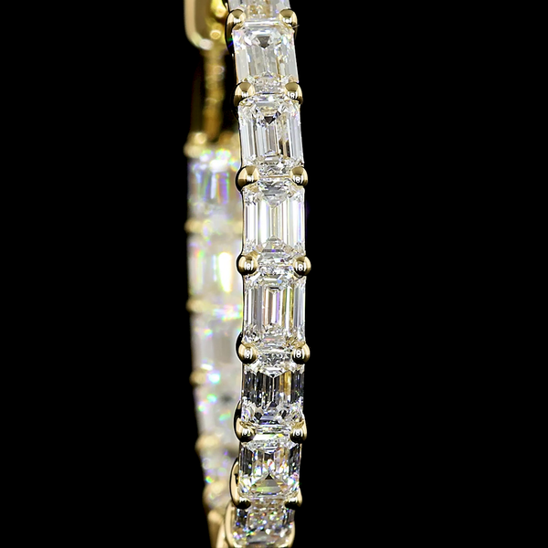 Lab-Grown 3.22 Carat Emerald E-VS Diamond 14K Yellow Gold Hoops Earrings