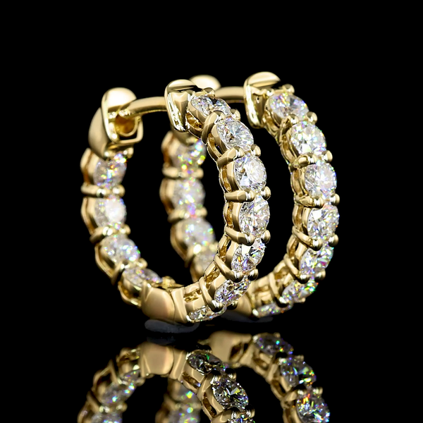 Lab-Grown 0.96 Carat Round E-VS Diamond 14K Yellow Gold Huggies Earrings
