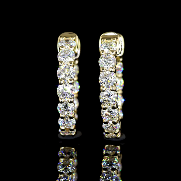 Lab-Grown 0.96 Carat Round E-VS Diamond 14K Yellow Gold Huggies Earrings