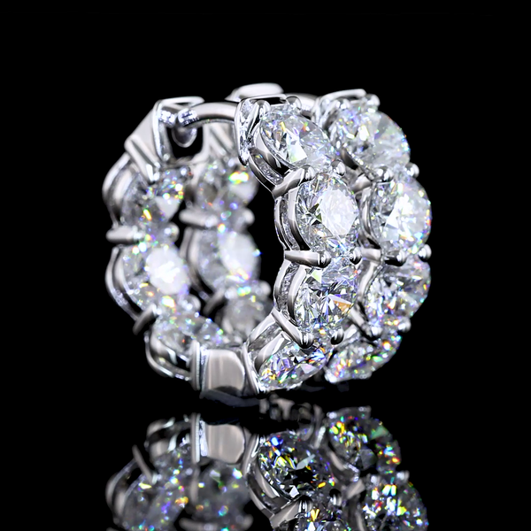 Lab-Grown 2.96 Carat Round E-VS Diamond 14K White Gold Huggies Earrings