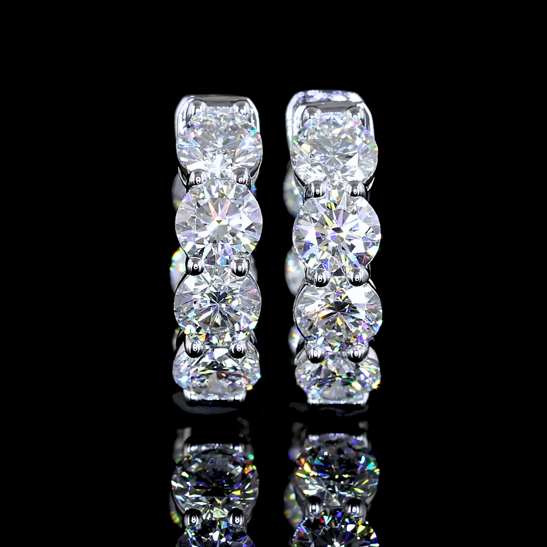 Lab-Grown 2.96 Carat Round E-VS Diamond 14K White Gold Huggies Earrings