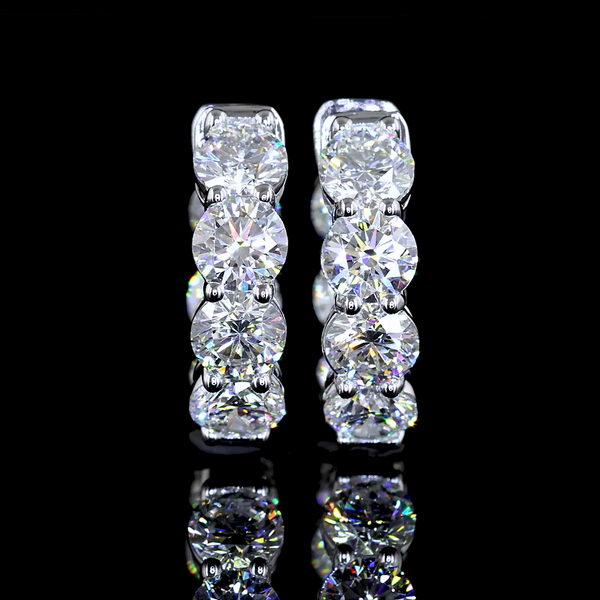 Lab-Grown 2.96 Carat Round E-VS Diamond 14K White Gold Huggies Earrings