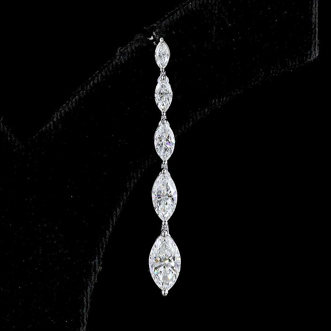 Lab-Grown 3.51 Carat Marquise E-F-VS Diamond 14K White Gold Hanging Earrings