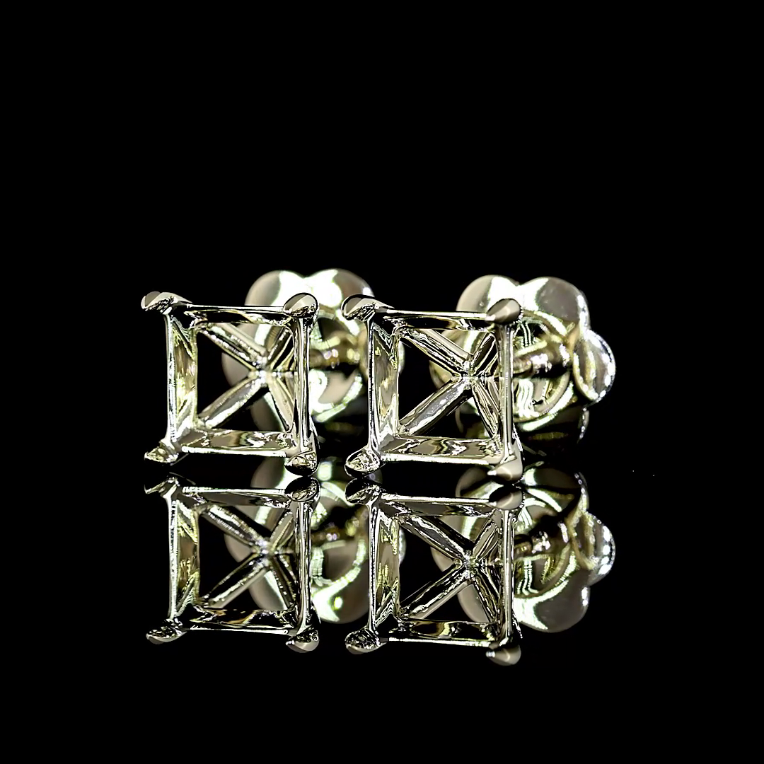 Lab-Grown 2.07 Carat Princess F-VS2 Diamond 14K White Gold Studs Earrings
