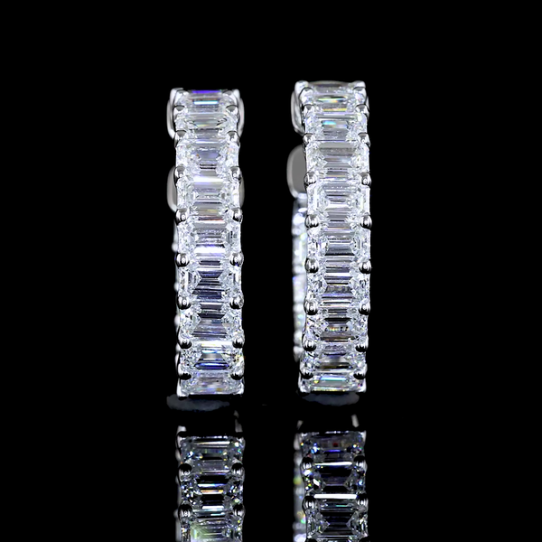 Lab-Grown 1.43 Carat Emerald E-VS Diamond 14K White Gold Huggies Earrings