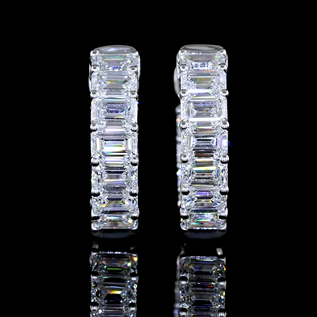 Lab-Grown 2.54 Carat Emerald E-VS Diamond 14K White Gold Huggies Earrings