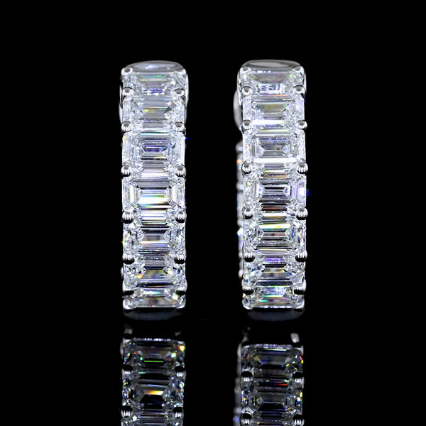 Lab-Grown 2.54 Carat Emerald E-VS Diamond 14K White Gold Huggies Earrings