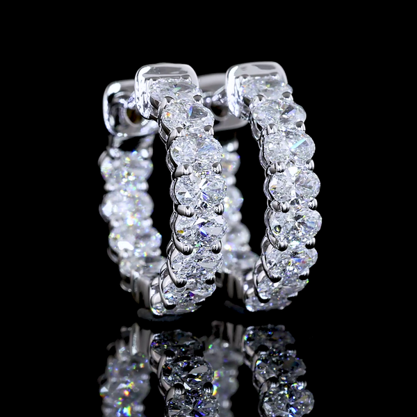 Lab-Grown 1.29 Carat Oval E-VS Diamond 14K White Gold Huggies Earrings