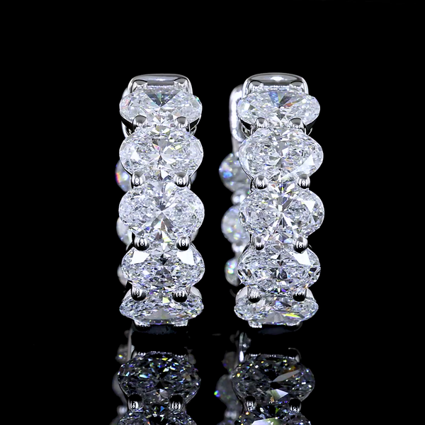 Lab-Grown 3.22 Carat Oval E-VS Diamond 14K White Gold Huggies Earrings