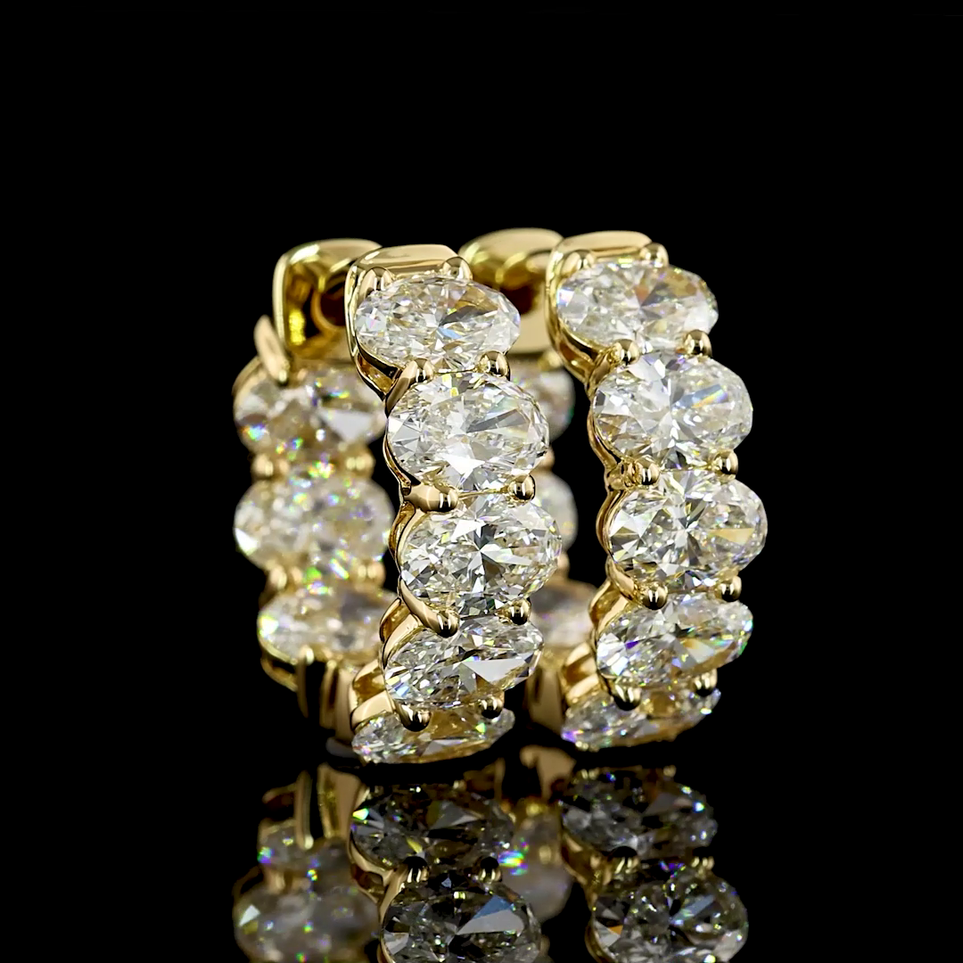 Lab-Grown 3.21 Carat Oval E-VS Diamond 14K Yellow Gold Huggies Earrings