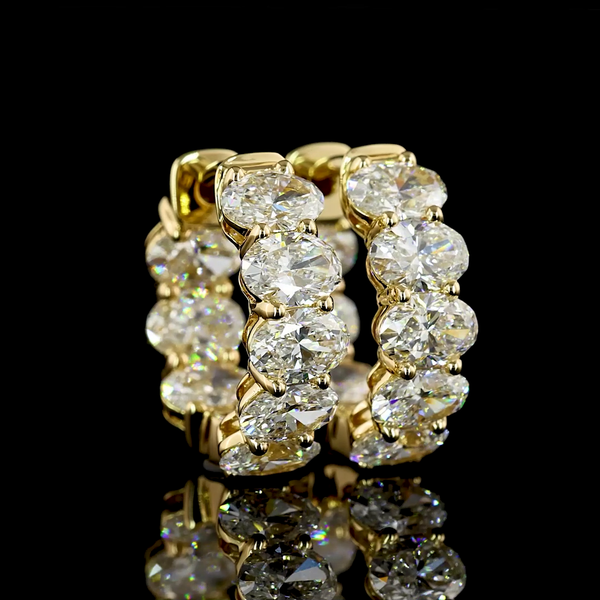 Lab-Grown 3.21 Carat Oval E-VS Diamond 14K Yellow Gold Huggies Earrings