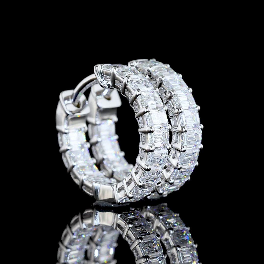 Lab-Grown 1.47 Carat Emerald E-VS Diamond 14K White Gold Huggies Earrings