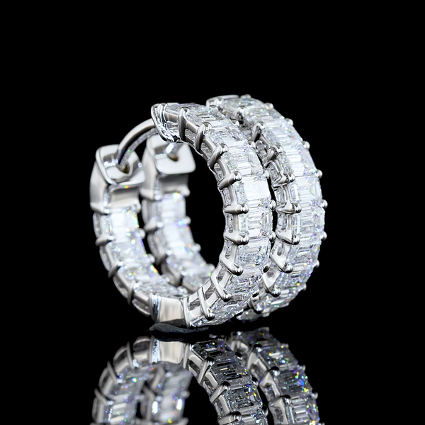 Lab-Grown 1.47 Carat Emerald E-VS Diamond 14K White Gold Huggies Earrings
