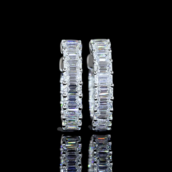 Lab-Grown 1.47 Carat Emerald E-VS Diamond 14K White Gold Huggies Earrings
