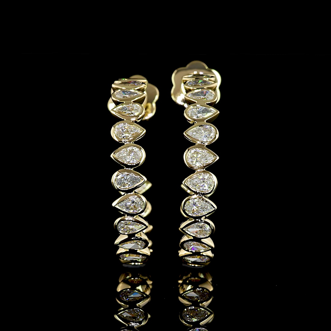 Lab-Grown 2.75 Carat Pear E-F-VS1 Diamond 14K Yellow Gold C Hoops Earrings