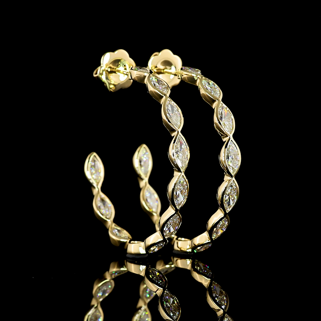 Lab-Grown 3.13 Carat Marquise E-F-VS1 Diamond 14K Yellow Gold C Hoops Earrings
