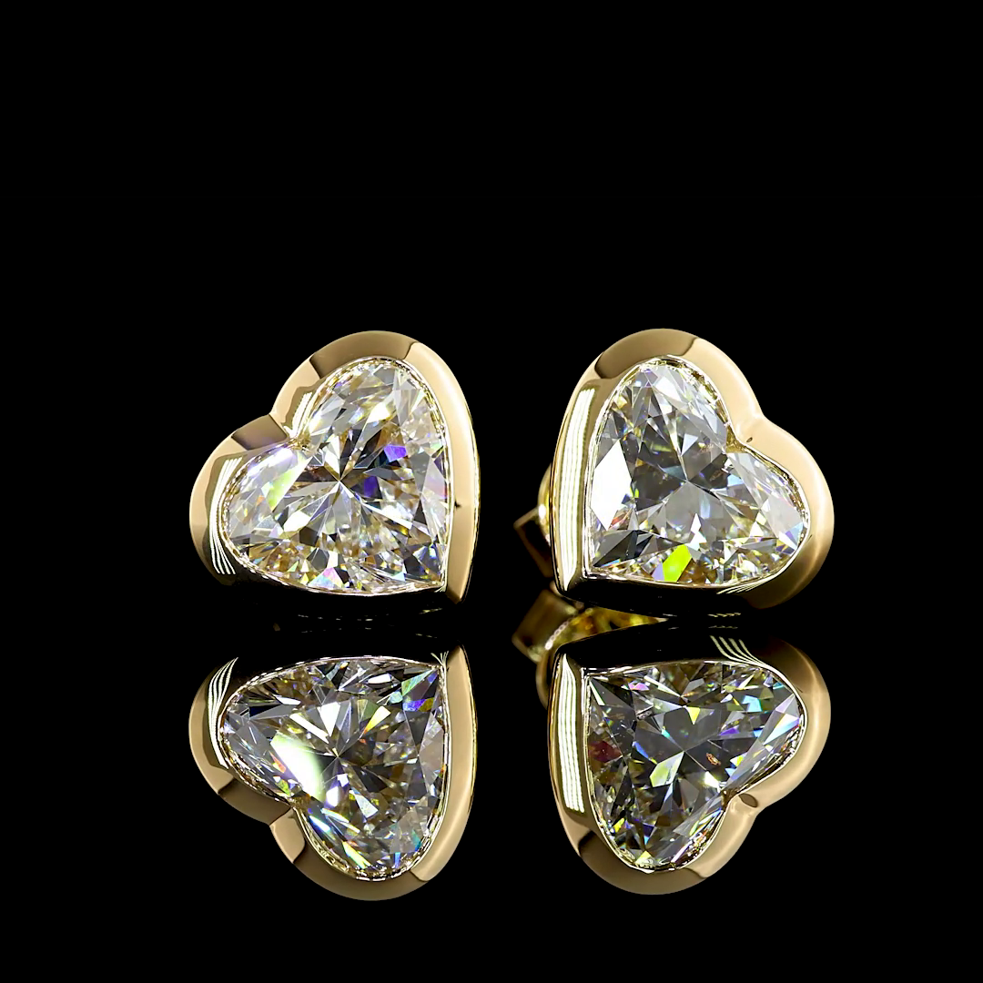 Lab-Grown 4.07 Carat Heart E-VS1 Diamond 18K Yellow Gold Studs Earrings