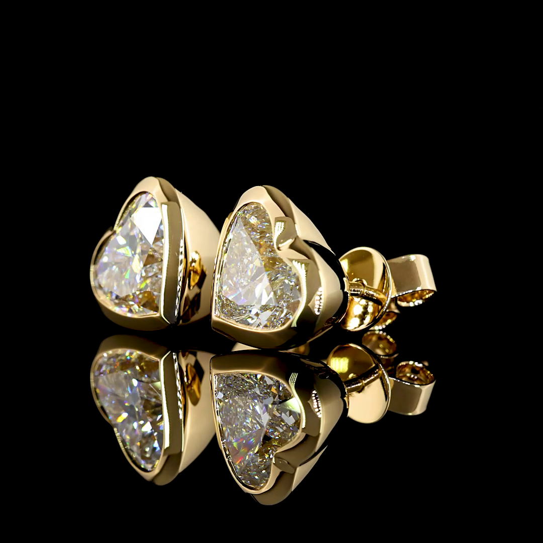 Lab-Grown 4.07 Carat Heart E-VS1 Diamond 18K Yellow Gold Studs Earrings