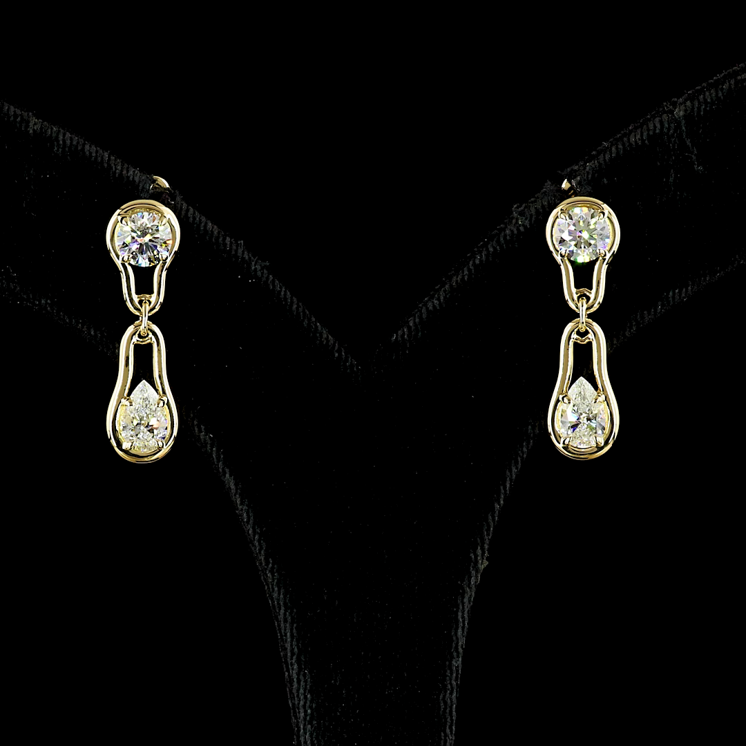 Lab-Grown 2.09 Carat Pear E-VS Diamond 14K Yellow Gold Hanging Earrings