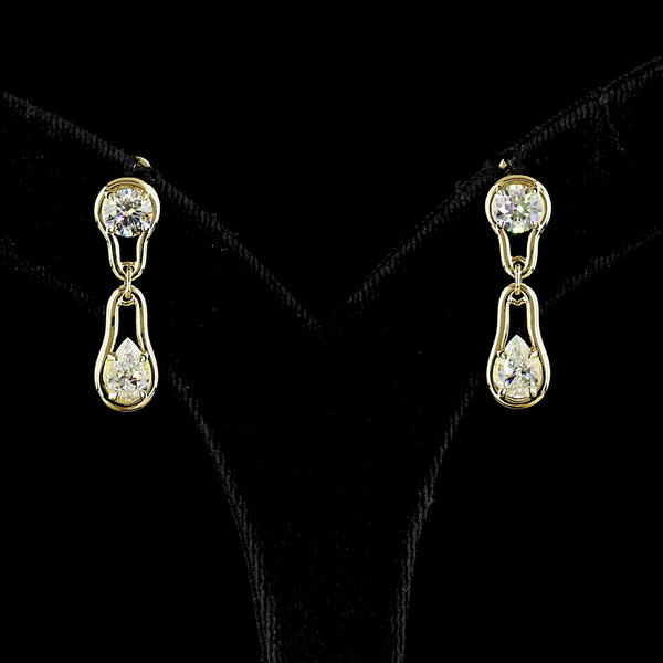 Lab-Grown 2.09 Carat Pear E-VS Diamond 14K Yellow Gold Hanging Earrings