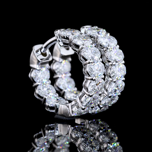 Lab-Grown 2 Carat Oval E-VS Diamond 14K White Gold Huggies Earrings