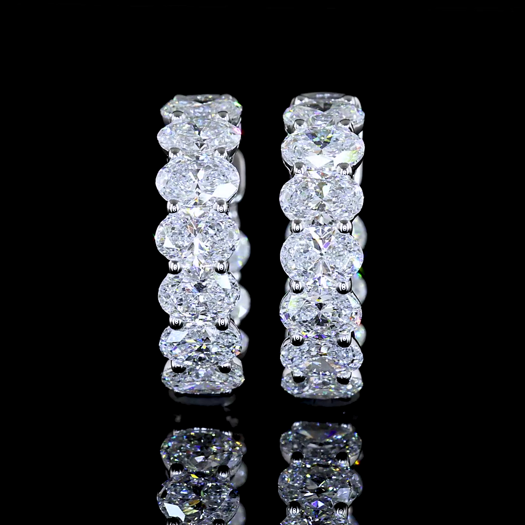 Lab-Grown 2 Carat Oval E-VS Diamond 14K White Gold Huggies Earrings