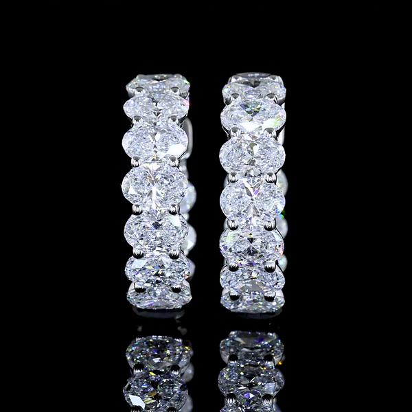 Lab-Grown 2 Carat Oval E-VS Diamond 14K White Gold Huggies Earrings