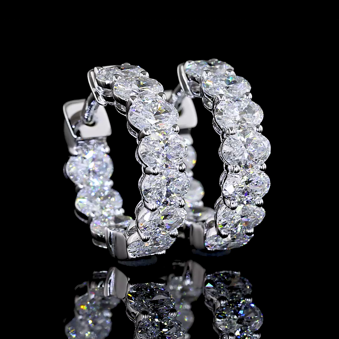 Lab-Grown 1.98 Carat Oval E-VS Diamond 14K White Gold Huggies Earrings