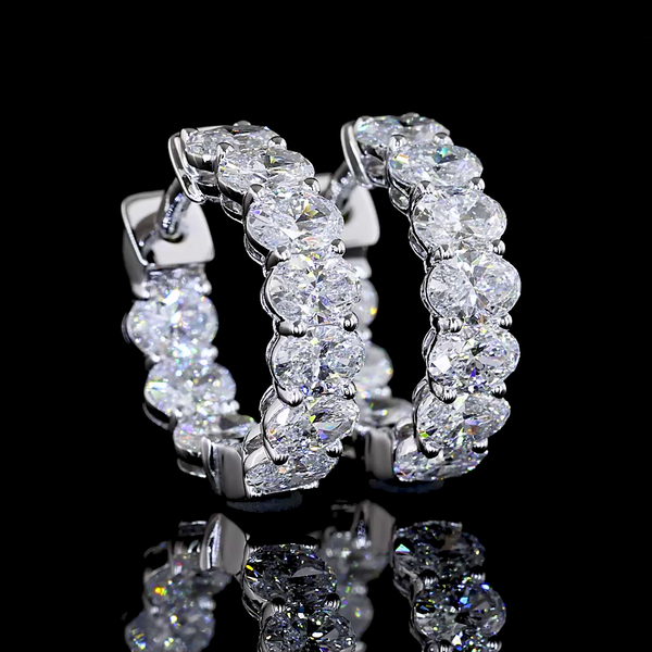 Lab-Grown 1.98 Carat Oval E-VS Diamond 14K White Gold Huggies Earrings