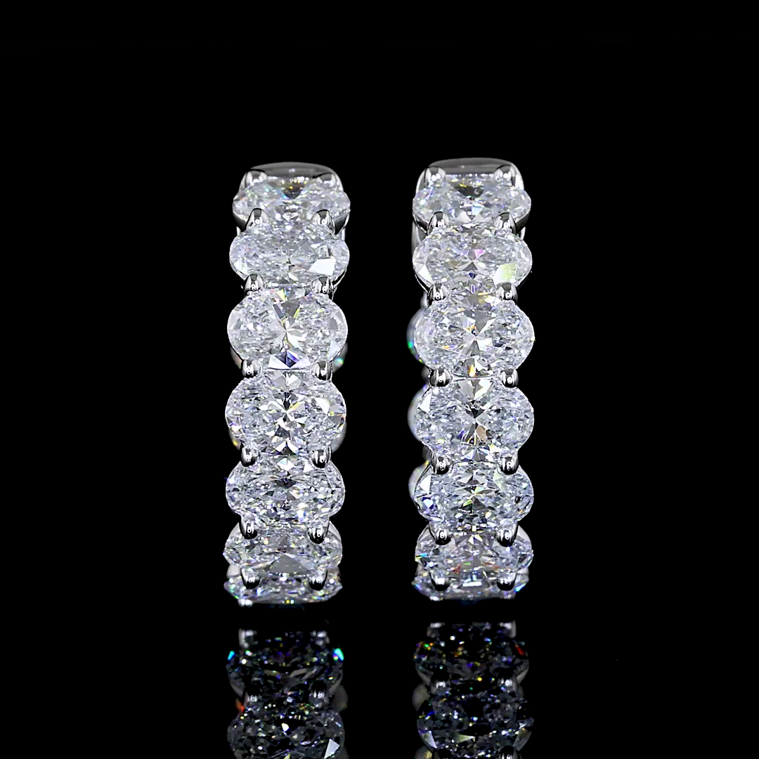 Lab-Grown 1.96 Carat Oval E-VS Diamond 14K White Gold Huggies Earrings