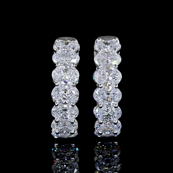 Lab-Grown 1.96 Carat Oval E-VS Diamond 14K White Gold Huggies Earrings