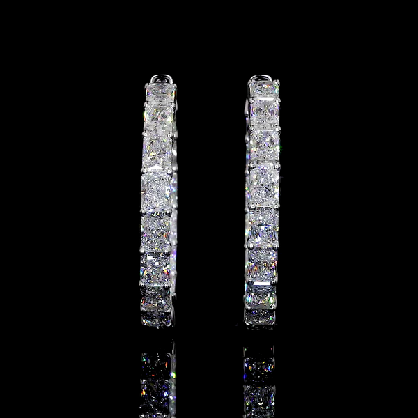 Lab-Grown 10.19 Carat Radiant F-VS2 Diamond 14K White Gold Hoops Earrings