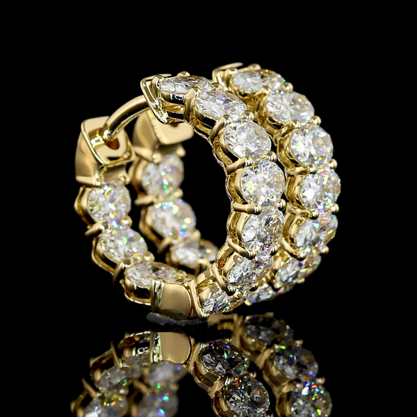 Lab-Grown 1.97 Carat Oval E-VS Diamond 14K Yellow Gold Huggies Earrings