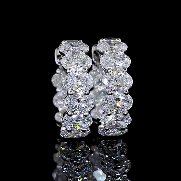 Lab-Grown 3.46 Carat Oval E-VS Diamond 14K White Gold Huggies Earrings