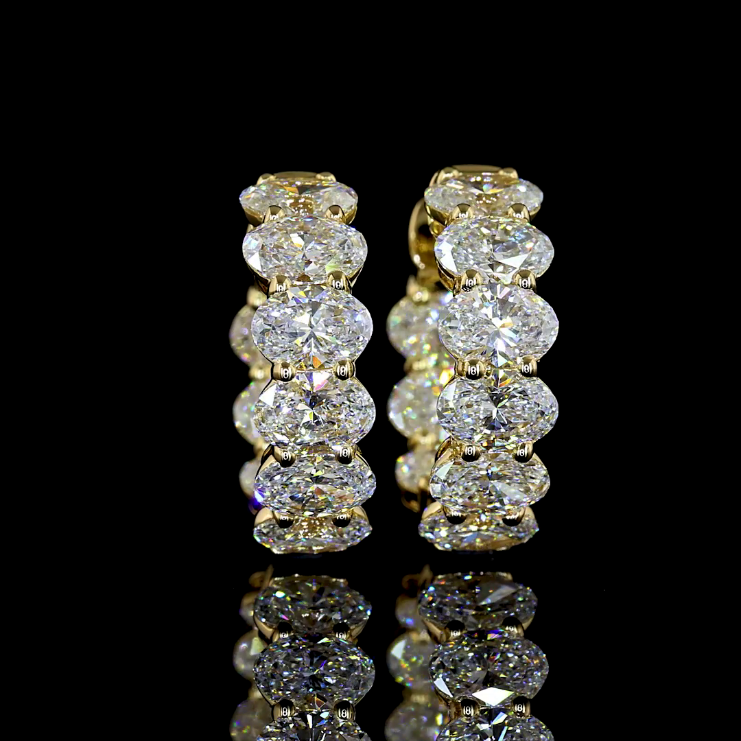Lab-Grown 3.47 Carat Oval E-VS Diamond 14K Yellow Gold Huggies Earrings