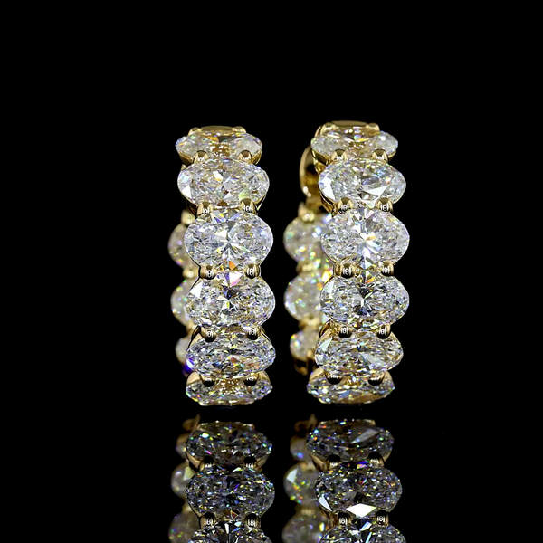 Lab-Grown 3.47 Carat Oval E-VS Diamond 14K Yellow Gold Huggies Earrings