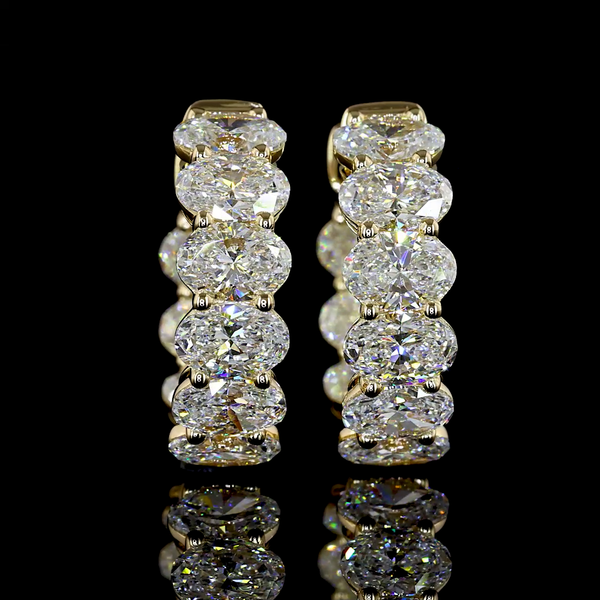 Lab-Grown 3.5 Carat Oval E-VS Diamond 14K Yellow Gold Huggies Earrings