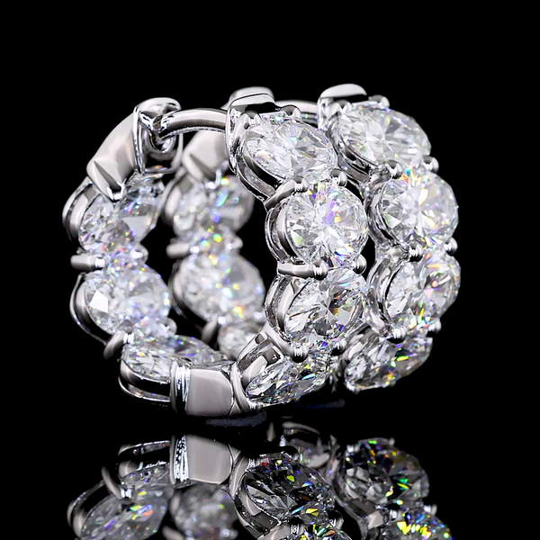 Lab-Grown 3.91 Carat Oval E-VS Diamond 14K White Gold Huggies Earrings
