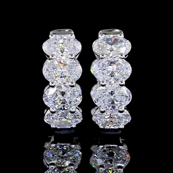 Lab-Grown 3.96 Carat Oval E-VS Diamond 14K White Gold Huggies Earrings