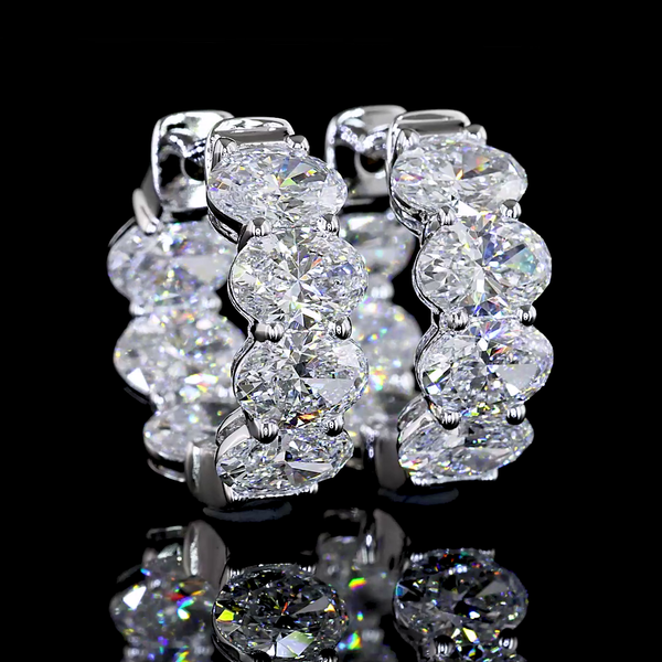 Lab-Grown 4.07 Carat Oval E-VS Diamond 14K White Gold Huggies Earrings
