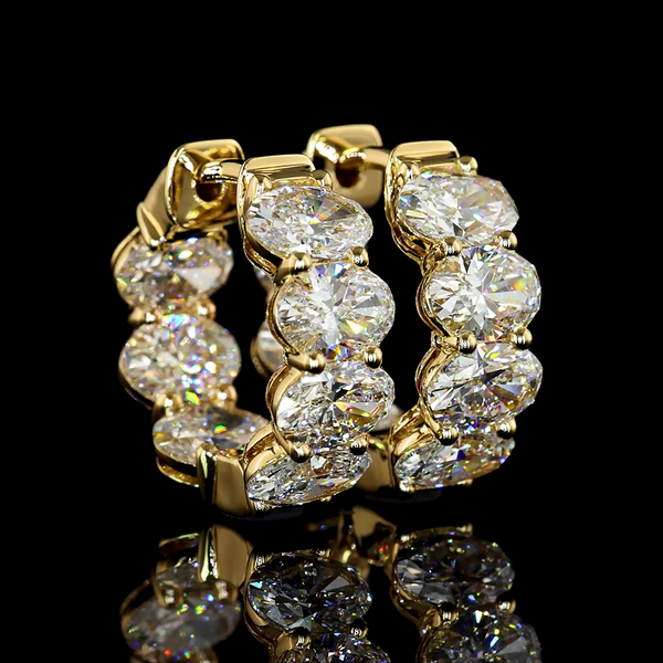 Lab-Grown 3.92 Carat Oval E-VS Diamond 14K Yellow Gold Huggies Earrings