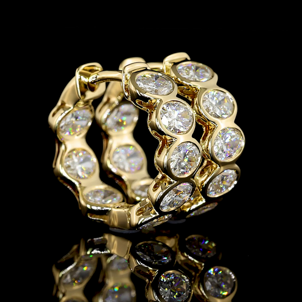 Lab-Grown 1.97 Carat Oval E-VS2 Diamond 14K Yellow Gold Huggies Earrings