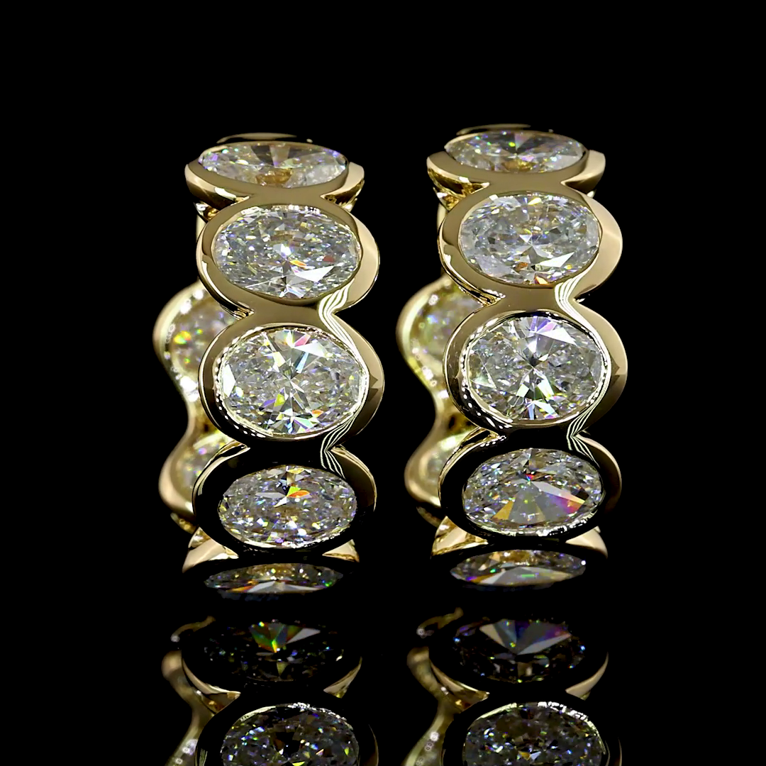 Lab-Grown 3.52 Carat Oval E-VS Diamond 14K Yellow Gold Huggies Earrings