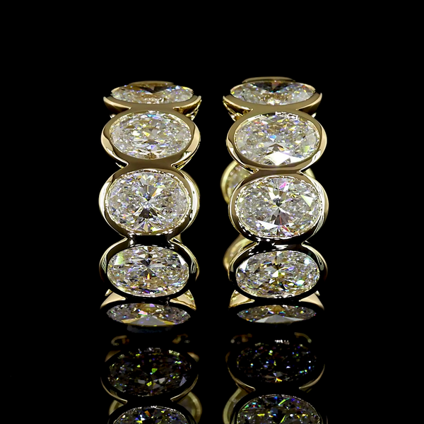 Lab-Grown 3.56 Carat Oval E-VS Diamond 14K Yellow Gold Huggies Earrings