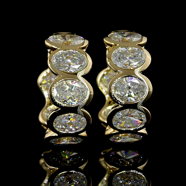 Lab-Grown 3.52 Carat Oval E-VS Diamond 14K Yellow Gold Huggies Earrings