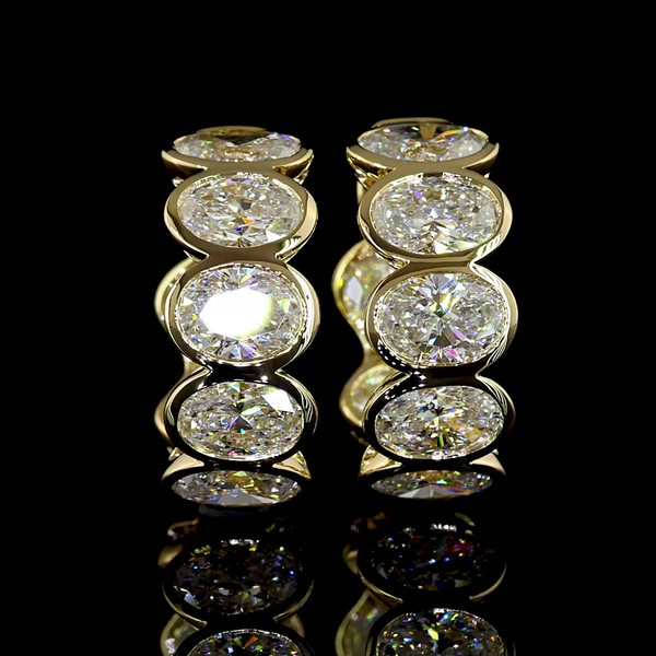 Lab-Grown 3.51 Carat Oval E-VS Diamond 14K Yellow Gold Huggies Earrings