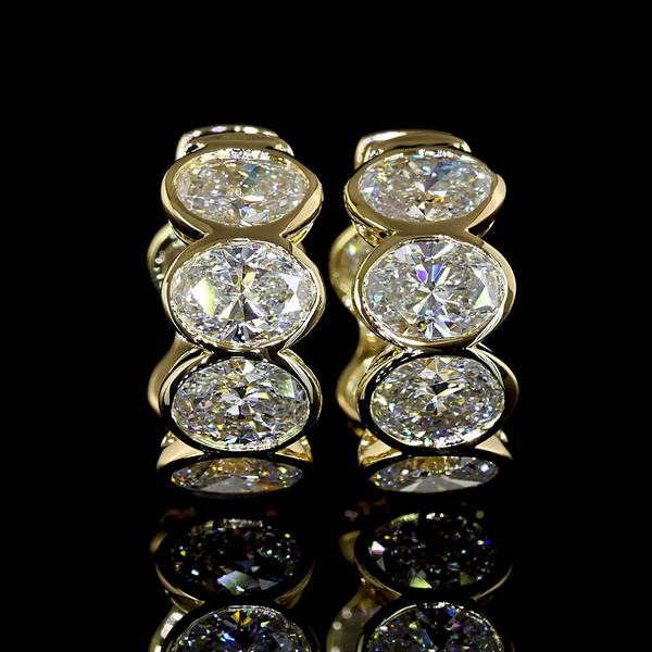 Lab-Grown 3.52 Carat Oval E-VS Diamond 14K Yellow Gold Huggies Earrings