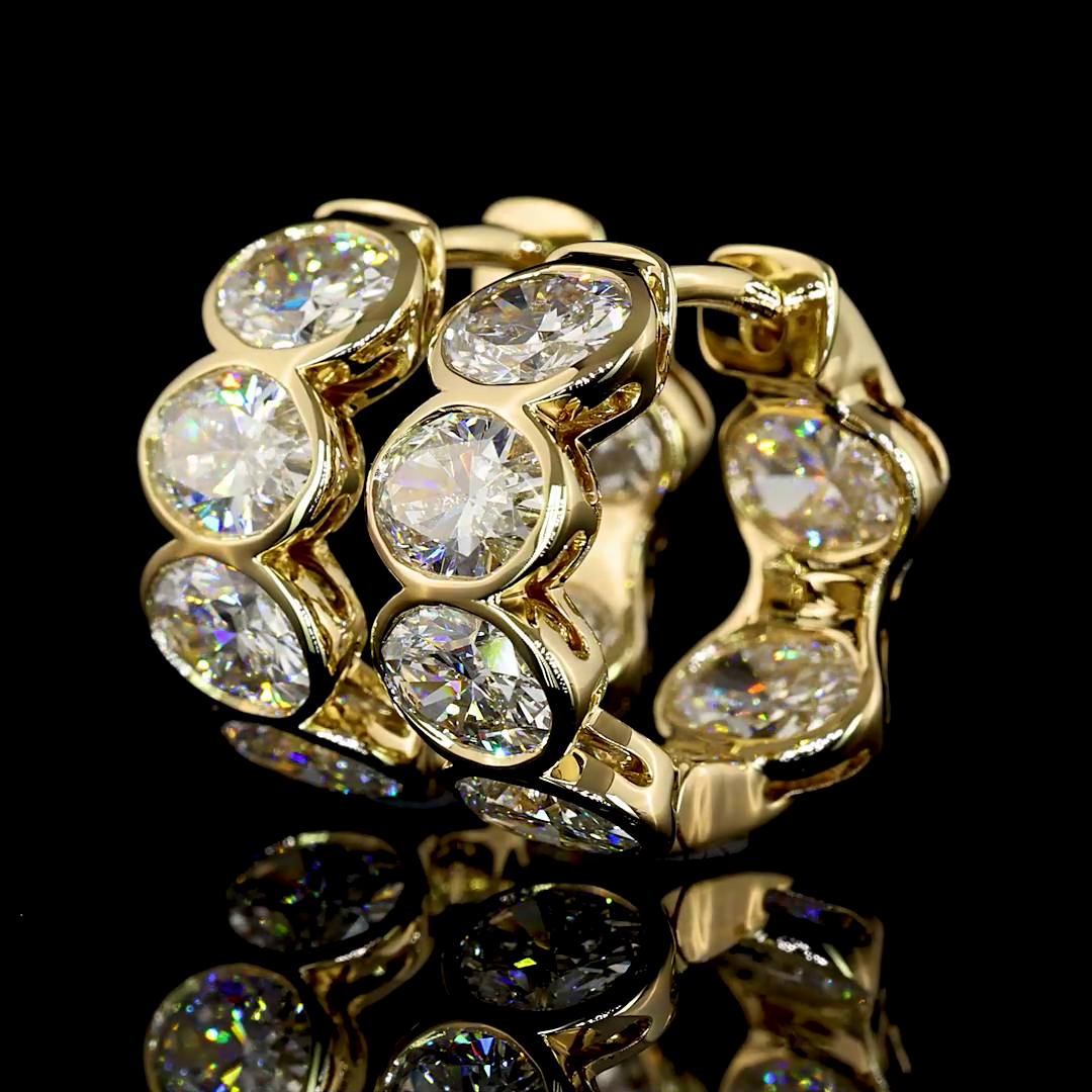 Lab-Grown 3.52 Carat Oval E-VS Diamond 14K Yellow Gold Huggies Earrings